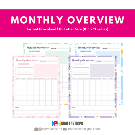 Monthly Overview Printable Template – Instant Download